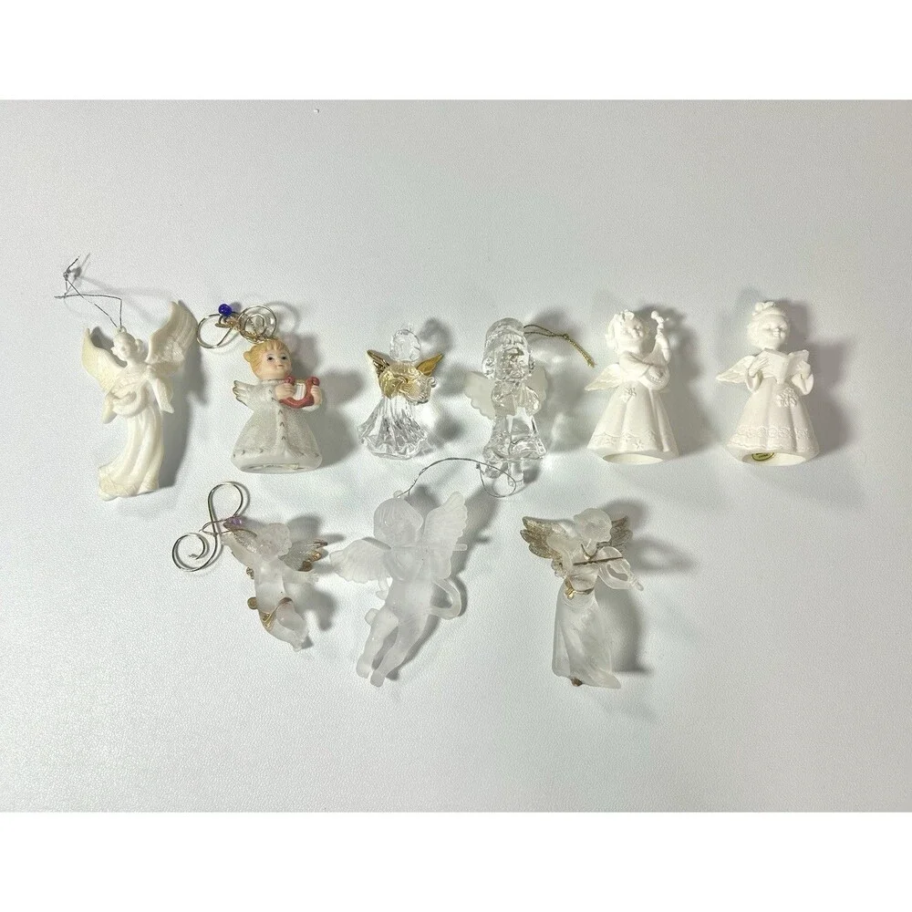 Lot of 9 Cherub Angel Christmas Ornaments Frosted White Gold Trim Heaven Plastic